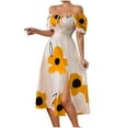 thumbnail image 1 of EINCcm Women's Flower Print Puff Short Sleeve Square Neck A Line Maxi Dress Tie Front Slit Milkmaid Dress, 1 of 8