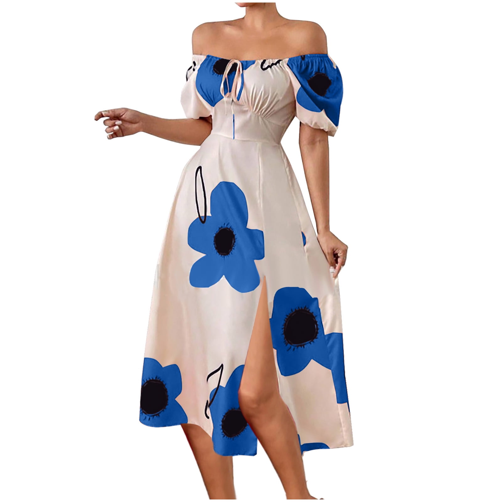 EINCcm Women's Flower Print Puff Short Sleeve Square Neck A Line Maxi Dress Tie Front Slit Milkmaid Dress - Walmart.com EINCcm Women's Flower Print Puff Short Sleeve Square Neck A Line Maxi Dress Tie Front Slit Milkmaid Dress - Walmart.com