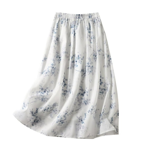 EINCcm Women's High Elastic Waist Midi Skirt Casual Summer Trendy Flowy Ruffle Floral Print A line Long Skirts