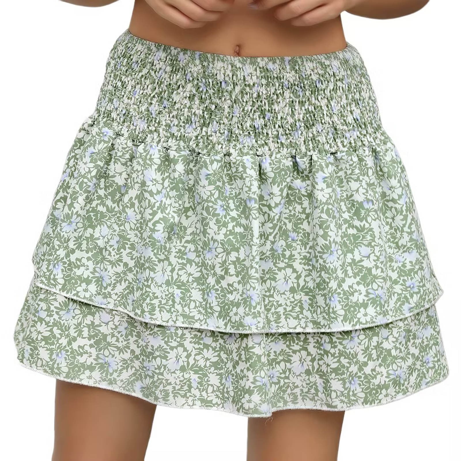 EINCcm Women's High Waist Ruffle Flowy Mini Skirts Stretchy Waist ...