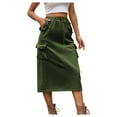 thumbnail image 1 of EINCcm Women's High Waisted Drawstring Cargo Mid Skirt Knee Length Elastic Waist Denim Skirts with Cargo Pockets, 1 of 4