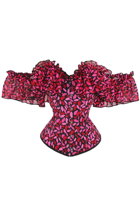 Women's Lace Up Boned Overbust Corset Retro Bustier Lingerie Bodyshaper Zipper Top