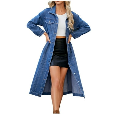 EINCcm Women's Long Casual Maxi Denim Coat Oversize Button Up Jean Jacket Long Sleeve Collared Jean Coat