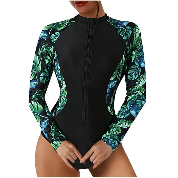 EINCcm Women's One Piece Swimsuits Long Sleeve Rash Guard UV Protection Front Zipper Closure Surfing Swimsuit Bathing Suit