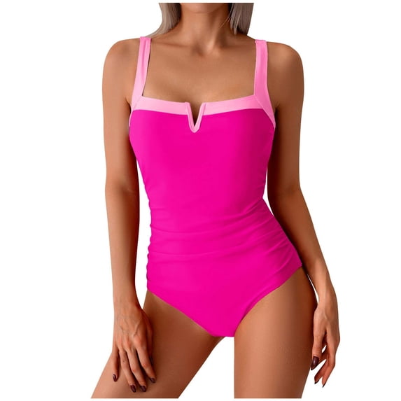 EINCcm Women's One Piece Swimsuits Solid Color Square Neck Sleeveless Slimming Tummy Control Bathing Suit Full Coverage Swimwear