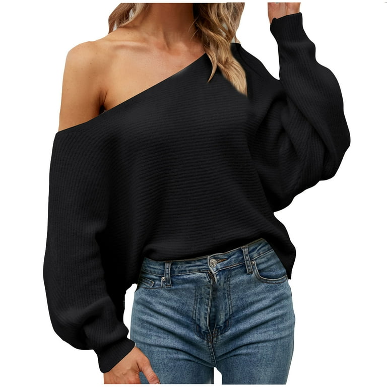 EINCcm Women s Oversized Off the Shoulder Crewneck Sweater Long Sleeve Slouchy Pullover Jumper Tops Walmart