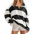 thumbnail image 1 of EINCcm Women’s Oversized Striped Polo Sweatshirt Long Sleeve V Neck Lapel Collared Polo Shirts 2024 Fall Pullover Tops, 1 of 5