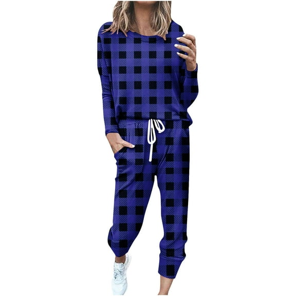 EINCcm Women's Pajamas Sets Long Sleeve Crew Neck Tops Pjs with Long Elastic Pants 2 Piece Loungewear Set with Pocket