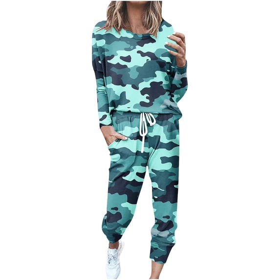 EINCcm Women's Pajamas Sets Long Sleeve Crew Neck Tops Pjs with Long Elastic Pants 2 Piece Loungewear Set with Pocket