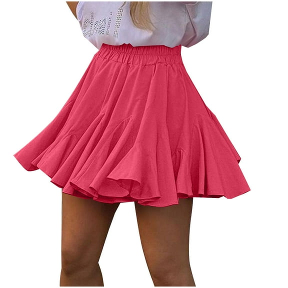 EINCcm Women's Pleated Skater Mini Skirt Casual High Waisted Ruffles Flared Lingerie Skirts for Women Trendy Summer