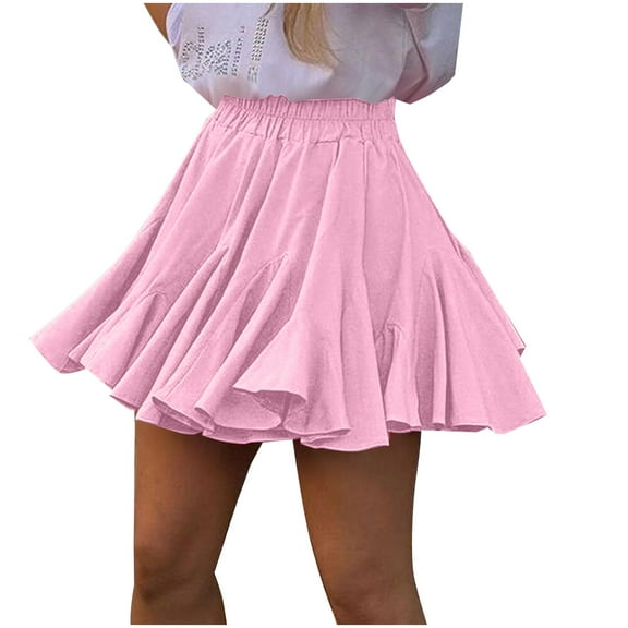 EINCcm Women's Pleated Skater Mini Skirt Casual High Waisted Ruffles Flared Lingerie Skirts for Women Trendy Summer