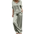 thumbnail image 1 of EINCcm Women's Satin 2 Piece Outfits Lounge Sets Casual Loose Short Sleeve Tops and Wide Leg Satin Pants Sets, 1 of 7