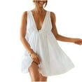 thumbnail image 1 of EINCcm Women's Summer Deep V Neck Sleeveless Mini Mini Dress Tie Waist Backless Flowy Short Dress Sundress, 1 of 7