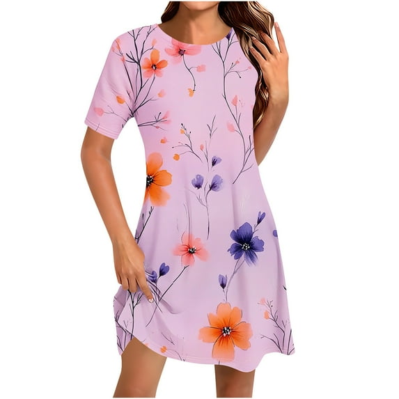 EINCcm Women's T Shirt Dress Short Sleeve Round Neck Spring Summer Casual Loose Flowy Swing Midi Tunic Dresses
