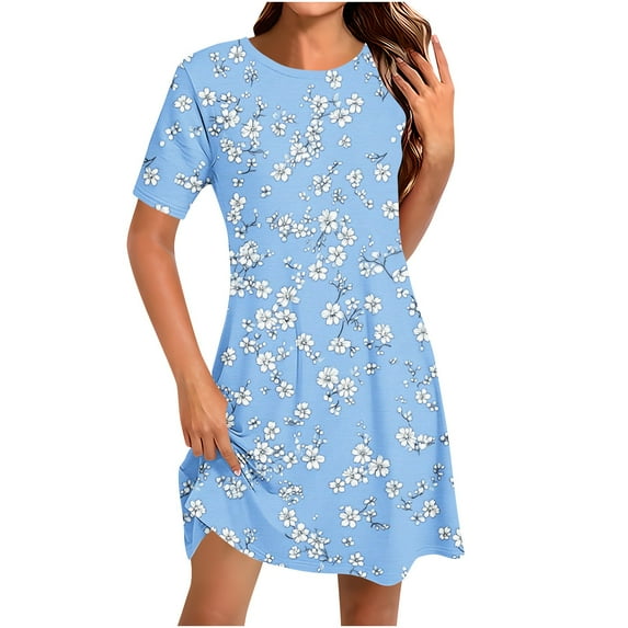 EINCcm Women's T Shirt Dress Short Sleeve Round Neck Spring Summer Casual Loose Flowy Swing Midi Tunic Dresses