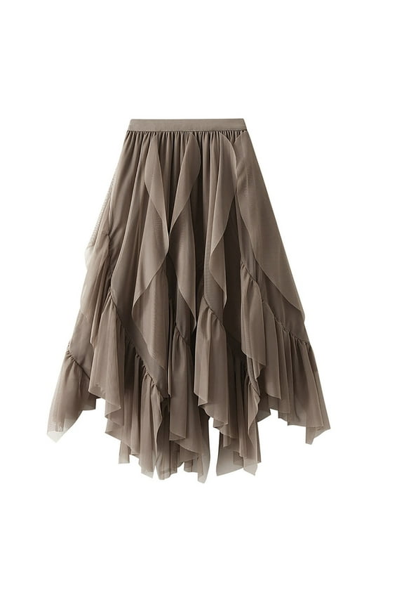 Women's Tulle Skirt Formal High Low Asymmetrical A-Line Fairy Elastic Waist Layered Long Midi Skirts