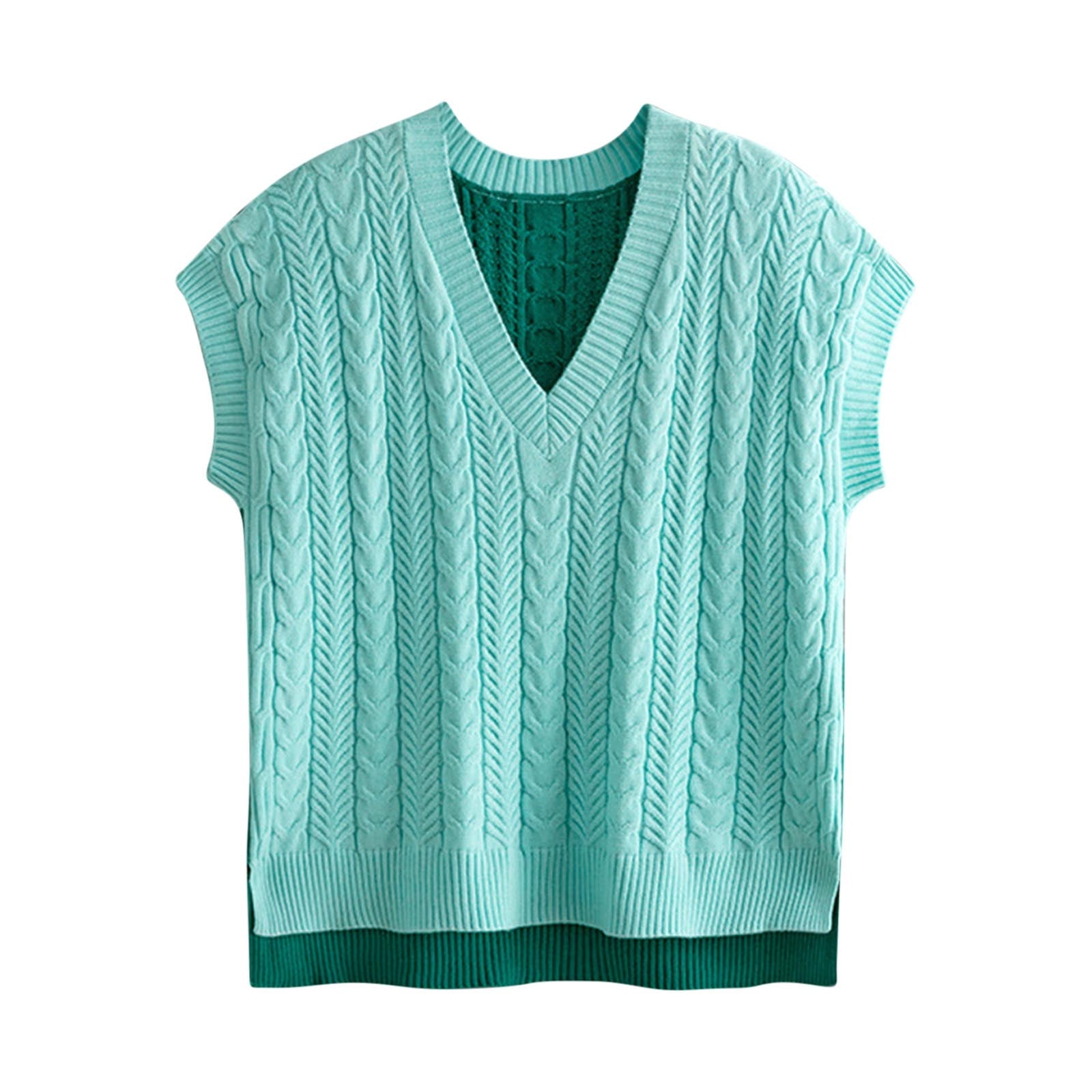 EINCcm Women's Vintage Loose V Neck Sleeveless Cable Knit Preppy Style