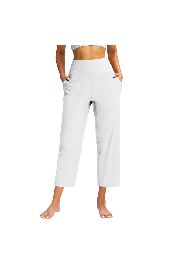 Women's Wide Leg Capri Pants with Pockets Tummy Control High Waist Yoga Dressy Crop Pants for Women