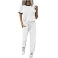 thumbnail image 1 of EINCcm Womens 2 Piece Outfits Summer Tracksuit Sets Short Sleeve Tops Travel Drawstring Long Pants Jogger Lounge Set, 1 of 5
