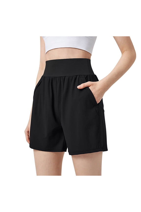Womens' 7" Long Running Athletic Shorts with Liner High Waist Workout Gym Quick Dry Soft Wide Leg Yoga Shorts with Pocket