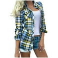 thumbnail image 1 of EINCcm Womens Casual Plaid Shirt Cuffed Long Sleeve Boyfriend Button Down Shirts Tops with Pockets, 1 of 8