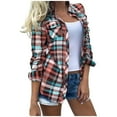 thumbnail image 1 of EINCcm Womens Casual Plaid Shirt Cuffed Long Sleeve Boyfriend Button Down Shirts Tops with Pockets, 1 of 8