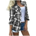 thumbnail image 1 of EINCcm Womens Casual Plaid Shirt Cuffed Long Sleeve Boyfriend Button Down Shirts Tops with Pockets, 1 of 3