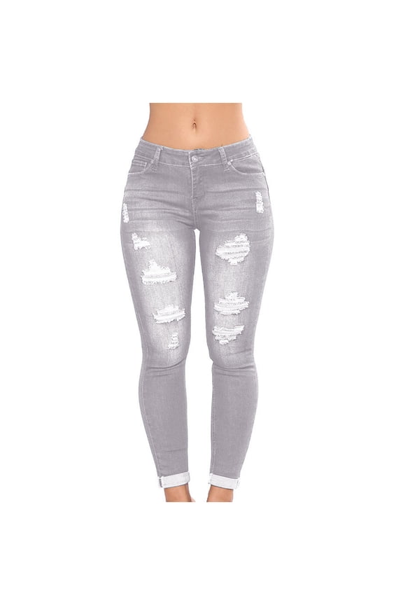 Womens Jeans Low Waisted Stretch Ripped Distressed Cuffed Skinny Jean for Women Trendy 2024