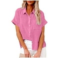 thumbnail image 1 of EINCcm Womens Linen Button Down Shirts Short Sleeve Summer V Neck Collared Casual Shirt Tops, 1 of 5