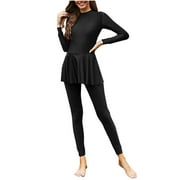 EINCcm Womens Muslim Swimsuits Reversible Modest Swimwear Zipper Full Coverage Rash Guard One Piece Long Sleeve Bathing Suits