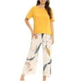thumbnail image 1 of EINCcm Womens Pajamas Set Floral Print Pants & Short Sleeve Crew Neck Pullover Solid Sleepwear Tops with Capri Pants Pjs Lounge Set 2 Pieces, 1 of 3