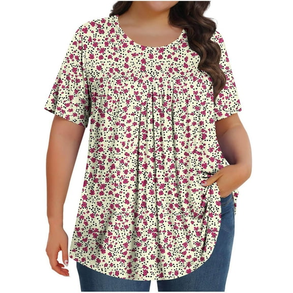 EINCcm Womens Plus Size Tops Tunic Short Sleeve Crew Neck Shirts Casual Floral Print Soft Blouse