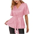 thumbnail image 1 of EINCcm Womens Sequin Sparkly Tops 3/4 Sleeve Glitter Dressy Blouses V Neck Peplum Tops for Evening Party, 1 of 5
