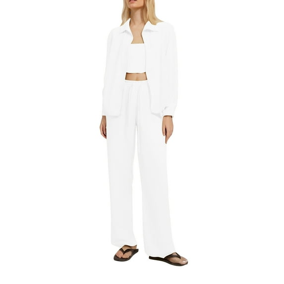 EINCcm Womens Summer Outfits 3 Piece Sets Casual Twinkle Crop Tube Top Wide Leg Pants Cardigan Spring Matching Lounge Set