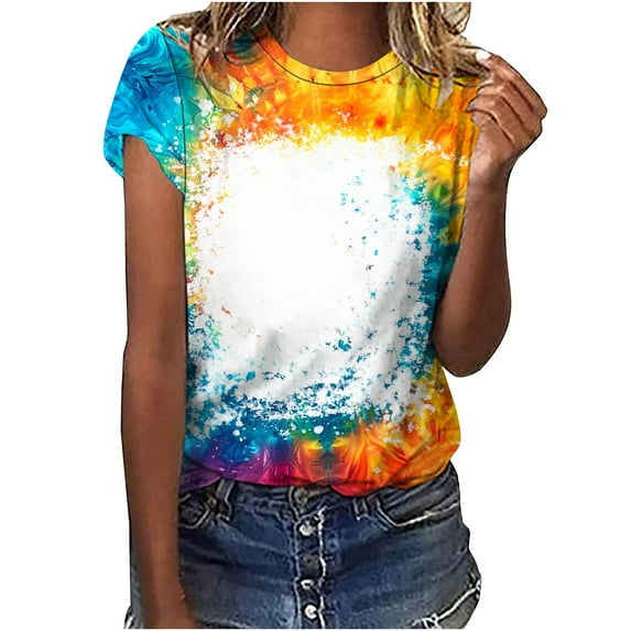 EINCcm Womens TShirtsTie Dye Bleached Tees Tops Crew Neck Short Sleeve Vintage Tshirts Funny Cute Blouse