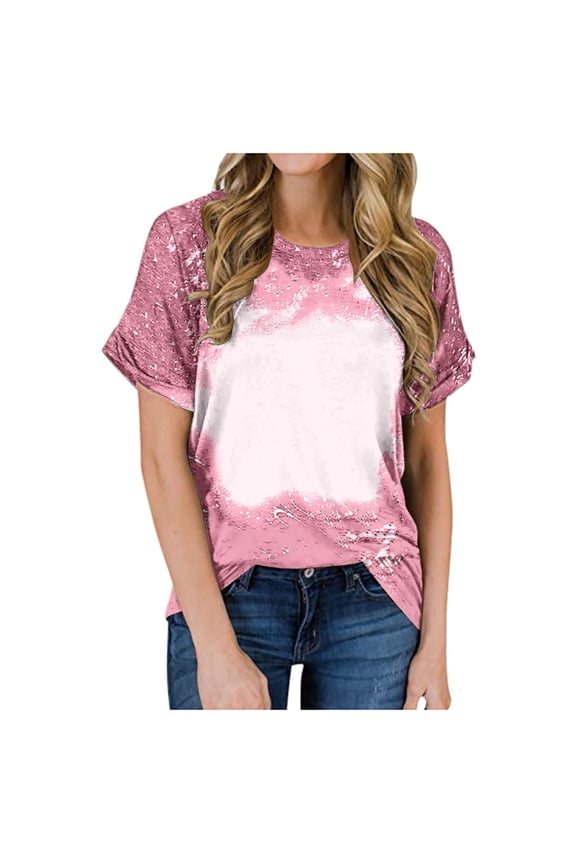 Womens TShirtsTie Dye Bleached Tees Tops Crew Neck Short Sleeve Vintage Tshirts Funny Cute Blouse