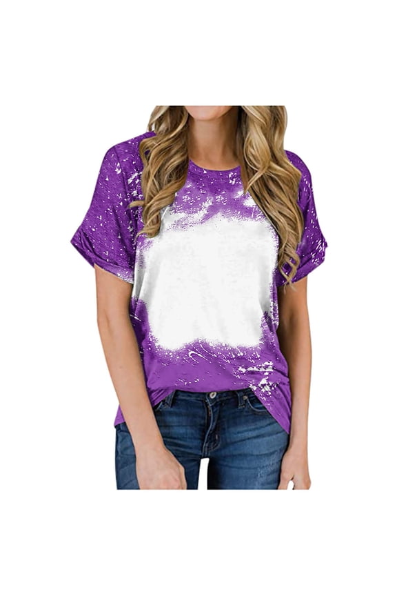 Womens TShirtsTie Dye Bleached Tees Tops Crew Neck Short Sleeve Vintage Tshirts Funny Cute Blouse