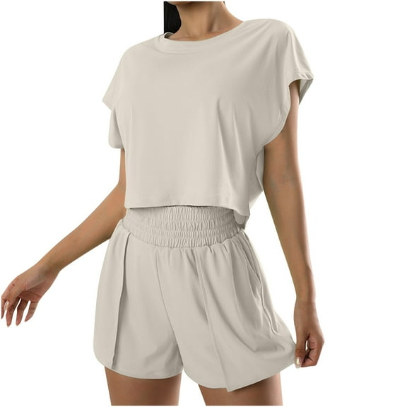 EINCcm Womens Two Piece Lounge Yoga Sets Casual Summer Outfits 2 Piece High Waist Shorts Matching Clothing Set