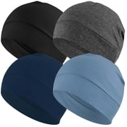 EINSKEY Cotton Skull Cap Beanie for Men Women, Thin Large Helmet Liner, Night Cancer Chemo Headwear- 2 Blue,Black,Grey