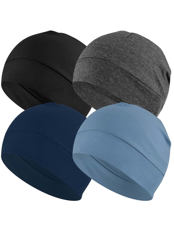 Cotton Skull Cap Beanie for Men Women, Thin Large Helmet Liner, Night Cancer Chemo Headwear- 2 Blue,Black,Grey