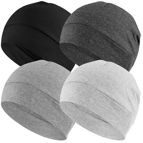 EINSKEY Cotton Skull Cap 4pcs Thin Cancer Chemo Hat Beanies for Men Women 3 Grey,Black
