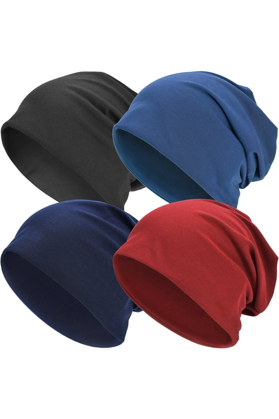 Cotton Slouchy Beanie Hat for Men/Women, Lightweight Oversize Large Thin Skull Cap Chemo Cap Night Sleeping Cap 2 Blue,Black,Red