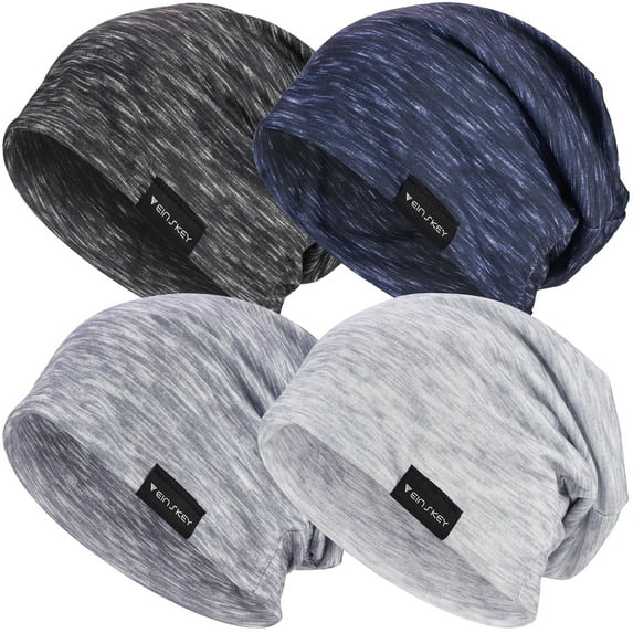 EINSKEY Cotton Slouchy Beanie Hat for Men/Women, Lightweight Oversize Large Thin Skull Cap Chemo Cap Night Sleeping Cap 2 Grey,Black,Blue