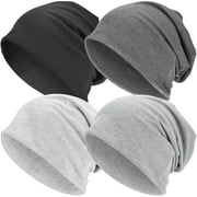 EINSKEY Cotton Slouchy Beanie Hat for Men/Women, Lightweight Oversize Large Thin Skull Cap Chemo Cap Night Sleeping Cap 3 Grey,Black