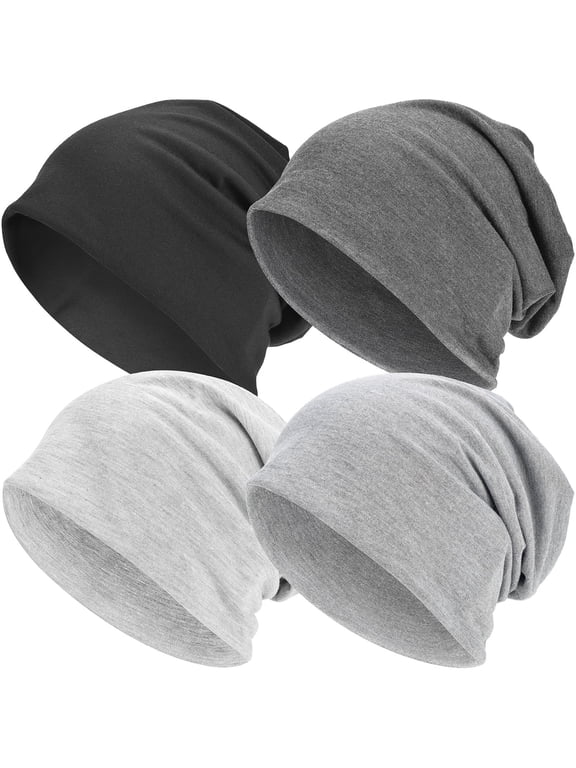 Cotton Slouchy Beanie Hat Skull Cap for Men Women, Thin Oversized Sleeping Chemo Head Covers - 3 Grey,Black