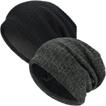 EINSKEY Fleece Lined Slouchy Beanie for Men/Women, Oversize Large Winter Warm Hat Thick Wool Knit Skull Cap Black & Gray
