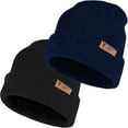 thumbnail image 1 of EINSKEY Knit Cuffed Lined Beanie, 2-Pack Skull Cap Beanie Stocking Hats For Men Women Fall Winter - Black Blue, 1 of 8