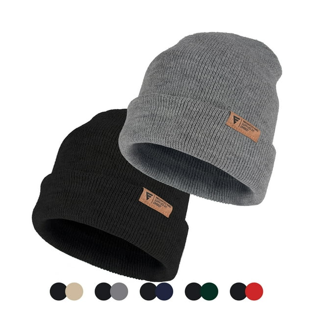 EINSKEY Knit Cuffed Lined Beanie, 2Pack Skull Cap Beanie Stocking Hats