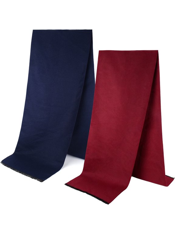 Men's Winter Scarf 2-Pack, Soft Solid Scarves with Tassel, 72" Warm Gift for Him Her - Navy & Burgundy