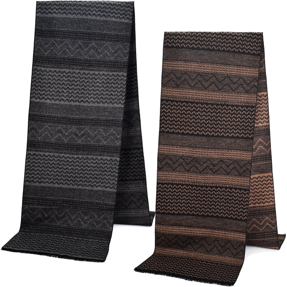 EINSKEY Men's Winter Scarf 2-Pack, Soft Zigzag Scarves with Tassel, 72" Warm Gift for Him Her - Black & Brown Zigzag
